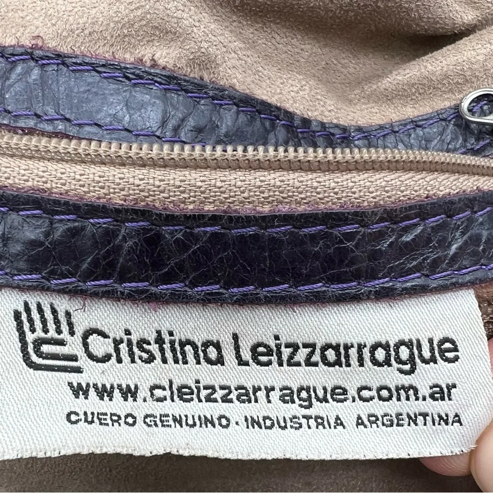 Cristina Leizzarrague Genuine Leather Argentine Hobo Bag in Dark Purple/Brown